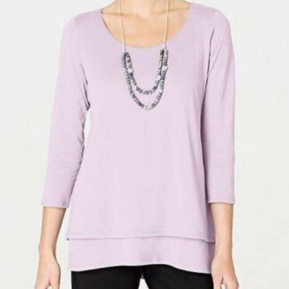 J. Jill Tops - Pure Jill J. Jill Elliptical Layered Tunic Top Purple Lilac Split Back 3X H13666